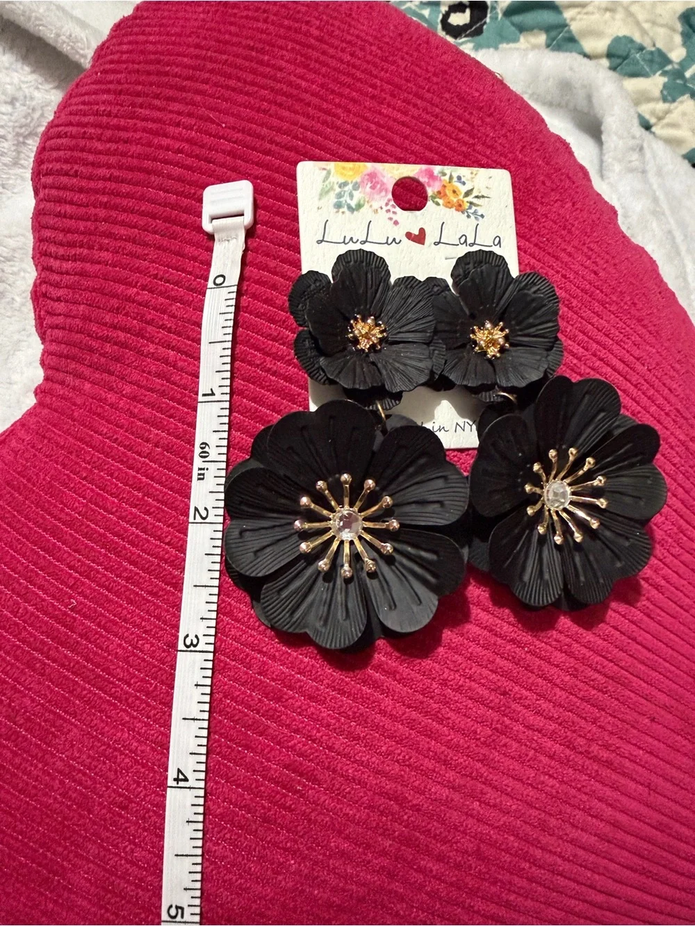 Lu Lu La La Black Flower Statement Earrings